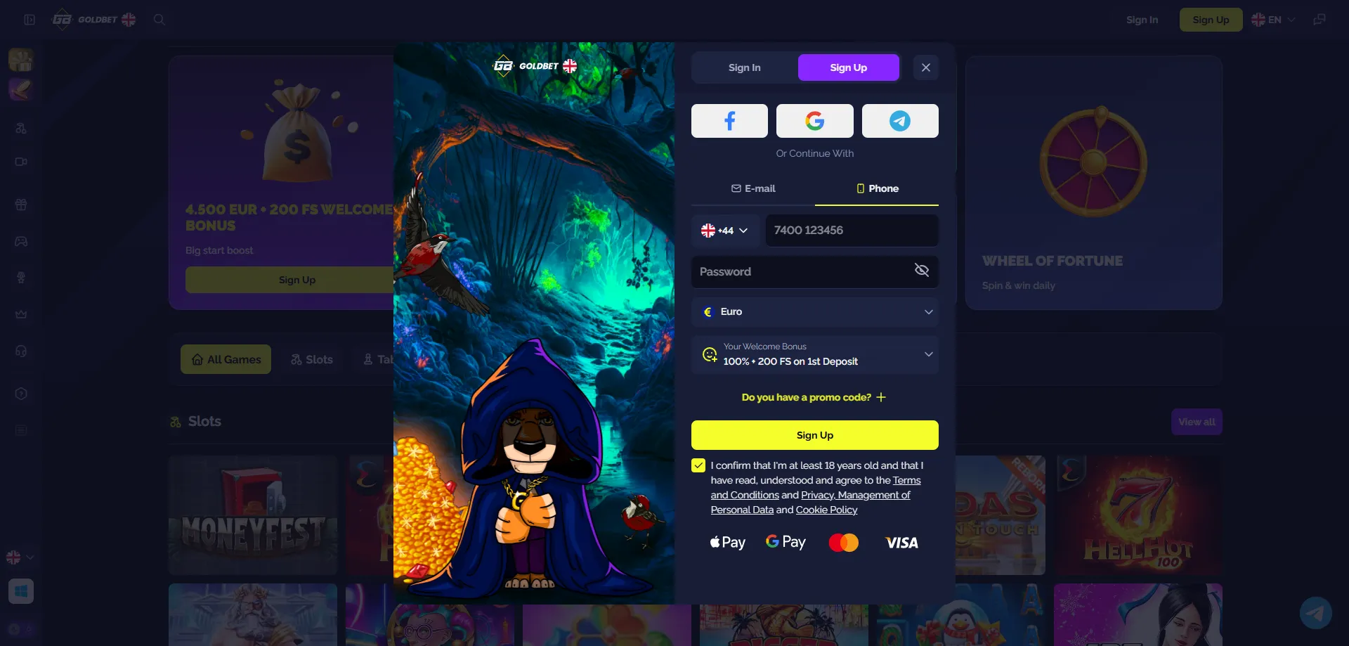 Goldbet Casino registration page &mdash; sign up steps for India players