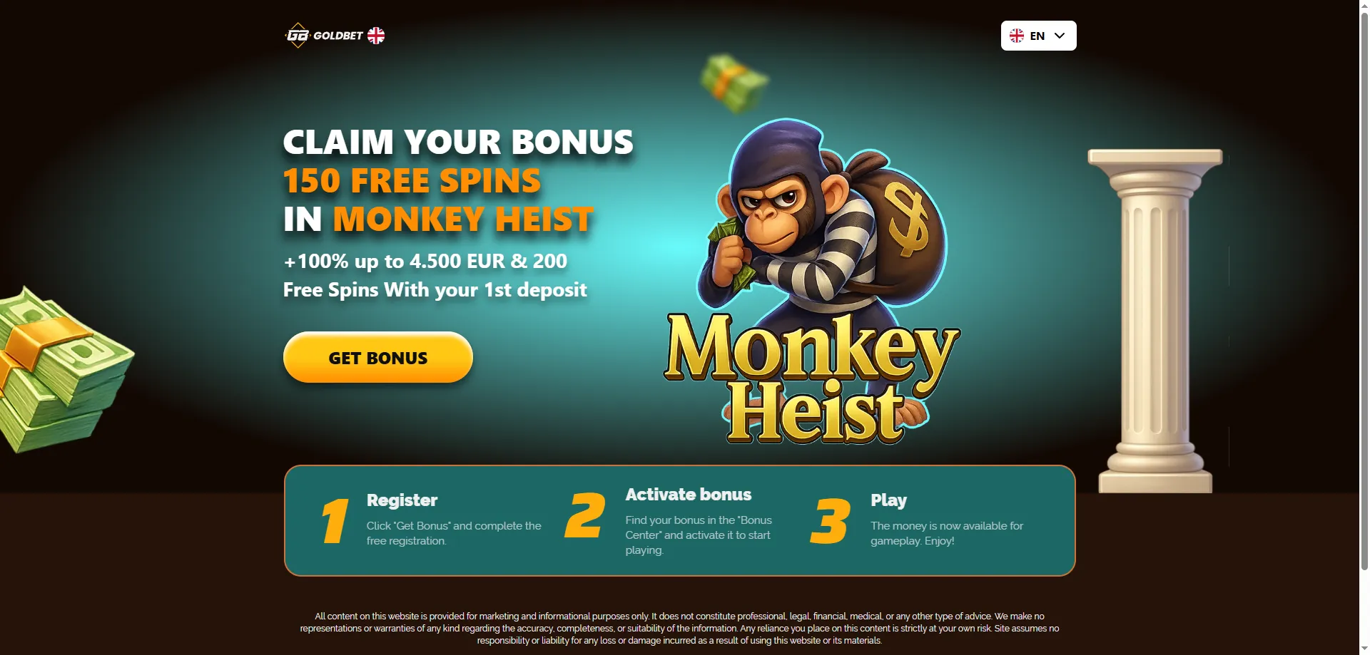 Goldbet Casino 550% welcome bonus offer &mdash; up to 415000 INR India